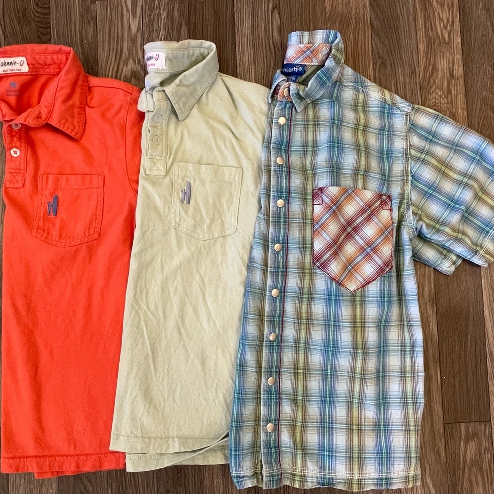 Johnnie-O Naartjie Boys Medium Orange, Green, and Plaid Casual Shirt Lot of 3